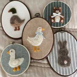 Felted Bunny Nursery Wall Art - Handmade Needle Felt Embroidery Hoop Heirloom Baby Room D??cor - thumbnail 2