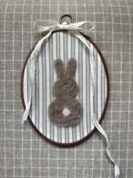 Felted Bunny Nursery Wall Art - Handmade Needle Felt Embroidery Hoop Heirloom Baby Room D??cor - thumbnail 1