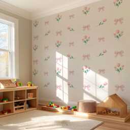 Pink Bow Wall Decals Tulip Nursery Stickers Baby Girl Decor Watercolour Floral Decal Coquette Peel & Stick - thumbnail 3