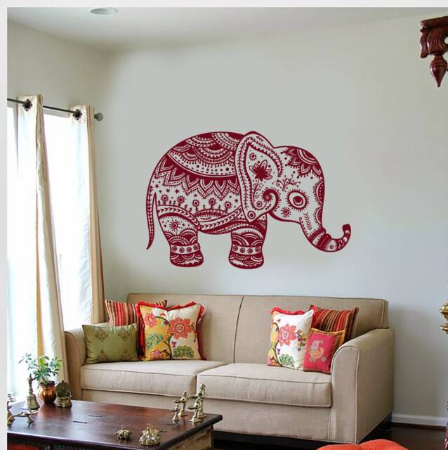 Wall Vinyl Decal Animals Elephant Ornament African India Giant Decor For The Center Of Living Room - #1058Dz - image 1