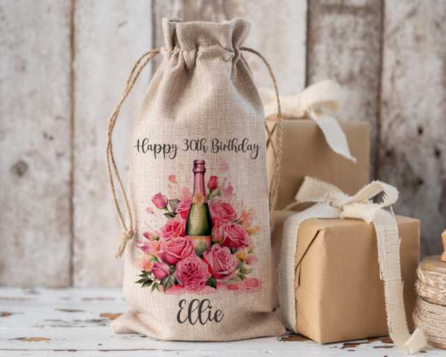 Personalised Bottle Bag, Birthday Girls Gift, Wine Bottle 18Th 21st 30Th 40Th 50Th 60Th Birthday, Friend - image 1