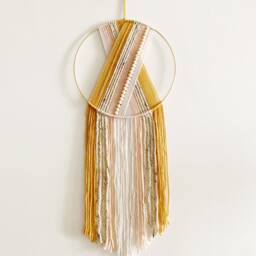 Beaded Yarn Hoop Wall Hanging Mustard & Pink Nursery Decor - thumbnail 2