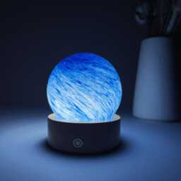 Custom Gradient Blue Planet Lamp, Ocean Wave Glass Sphere Night Light, Sky Swirl Nightlight With Wooden Base - thumbnail 3