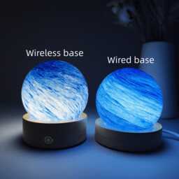 Custom Gradient Blue Planet Lamp, Ocean Wave Glass Sphere Night Light, Sky Swirl Nightlight With Wooden Base - thumbnail 2