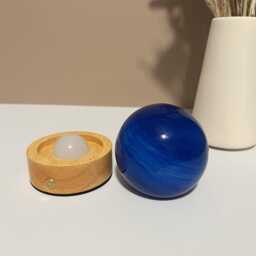 Custom Gradient Blue Planet Lamp, Ocean Wave Glass Sphere Night Light, Sky Swirl Nightlight With Wooden Base - thumbnail 4