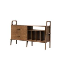 Sideboard 143 cm With Drawers & Vinyl Storage, Mid Century Credenza, Record Player Stand, Wooden Media Console, Handmade - thumbnail 4