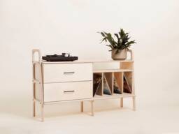 Sideboard 143 cm With Drawers & Vinyl Storage, Mid Century Credenza, Record Player Stand, Wooden Media Console, Handmade