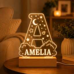 Personalized Initial Letter Acrylic Night Light, Custom Name Lamp, Kids Room Decor, New Baby Gift, Mom Gifts - thumbnail 1