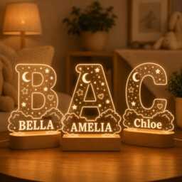 Personalized Initial Letter Acrylic Night Light, Custom Name Lamp, Kids Room Decor, New Baby Gift, Mom Gifts - thumbnail 2