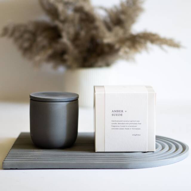 Amber & Suede Candle, Concrete Fall Autumn Man Candle For Him, Coconut Wax - image 1