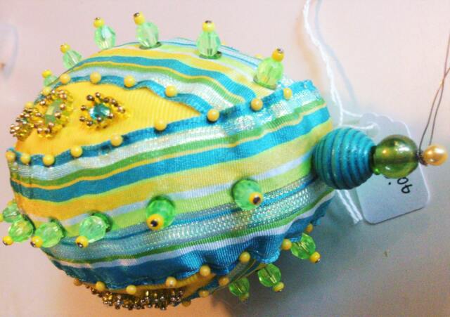 Handmade Hand Beaded 4 Inch Original Shatterproof Striped Christmas Ornament Gift - image 1