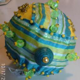 Handmade Hand Beaded 4 Inch Original Shatterproof Striped Christmas Ornament Gift - thumbnail 3