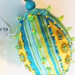Handmade Hand Beaded 4 Inch Original Shatterproof Striped Christmas Ornament Gift - thumbnail 2