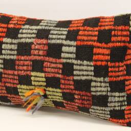 Turkish Kilim Lumbar Pillow Cover 12x20, Wool & Cotton - thumbnail 3