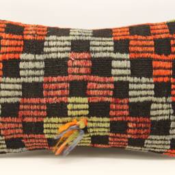 Turkish Kilim Lumbar Pillow Cover 12x20, Wool & Cotton - thumbnail 2