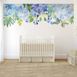 Serenity Pond Floral Wall Mural Blue Mint Lavender Peonies Blooms Wall-To-Wall Decal Watercolor Flowers Blossoms Vinyl Fabric Decals - thumbnail 2