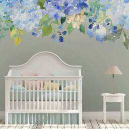 Serenity Pond Floral Wall Mural Blue Mint Lavender Peonies Blooms Wall-To-Wall Decal Watercolor Flowers Blossoms Vinyl Fabric Decals - thumbnail 3