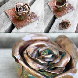 Copper Rose Bud Dish Handmade Metal Sculpture, Jewelry Holder, Ash Tray - thumbnail 4