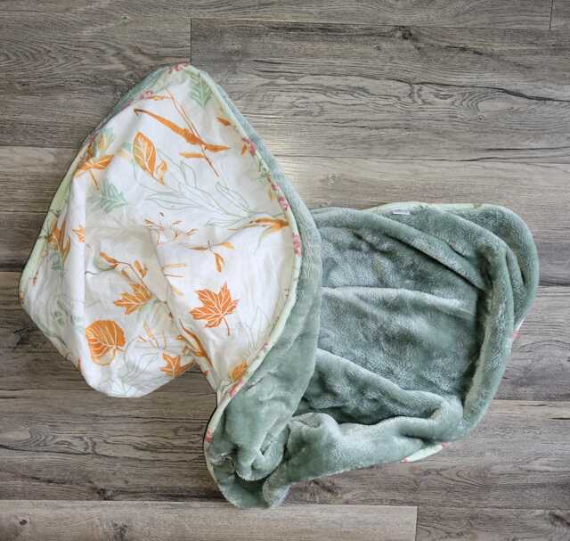 Floral Baby Blanket Sage Green Minky Plush Fleece, Handmade - image 1