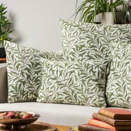 Willow Branch Tapestry Boudoir Cushion in Green. William Morris Style Botanical Leaf Print Sage Green & Beige. 17x12 - thumbnail 3
