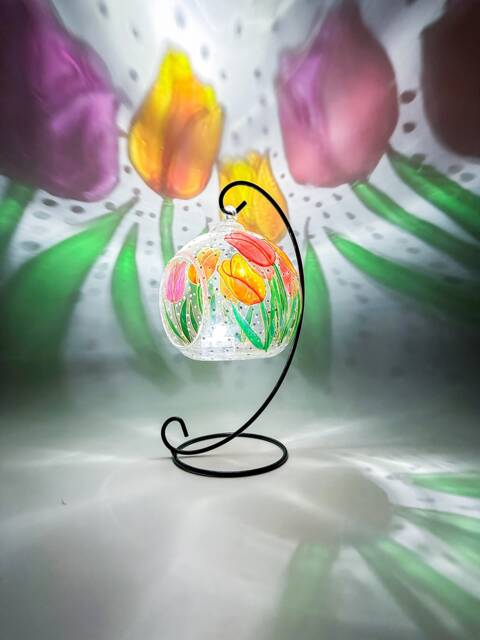 Hand Painted Tulips Glass Candle Holder Personalized Floral Decor - image 1