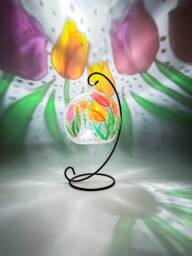 Hand Painted Tulips Glass Candle Holder Personalized Floral Decor