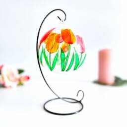 Hand Painted Tulips Glass Candle Holder Personalized Floral Decor - thumbnail 4