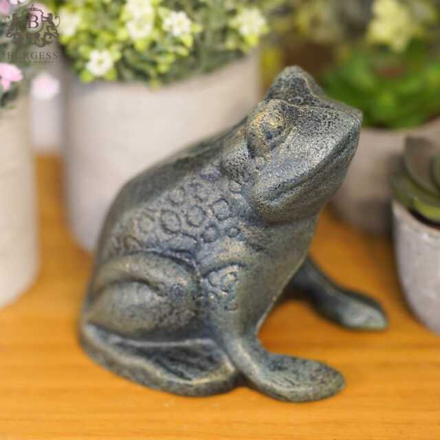Cast Iron Frog Antique Finish - Metal Toad Statue Animal Home Garden Ornament - image 1