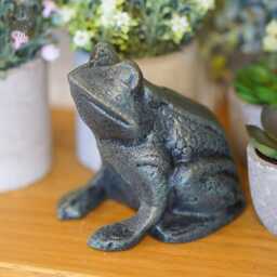 Cast Iron Frog Antique Finish - Metal Toad Statue Animal Home Garden Ornament - thumbnail 2