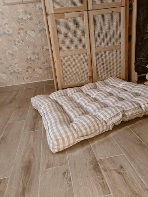 Handmade Gingham Floor Cushion, Cotton Baby Play Mat, 120x80cm - image 1