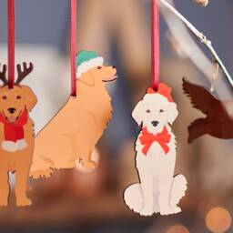 Retriever Christmas Decorations - Set Of 4 Festive Dog Ornaments For Tree Lover Gift Keepsake - thumbnail 2