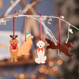 Retriever Christmas Decorations - Set Of 4 Festive Dog Ornaments For Tree Lover Gift Keepsake - thumbnail 1
