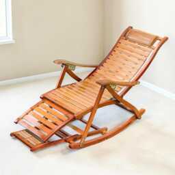 Bamboo Rocking Chair Foldable Recliner Garden Deck Chair Sun Lounger