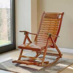 Bamboo Rocking Chair Foldable Recliner Garden Deck Chair Sun Lounger - thumbnail 3