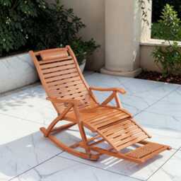 Bamboo Rocking Chair Foldable Recliner Garden Deck Chair Sun Lounger - thumbnail 2