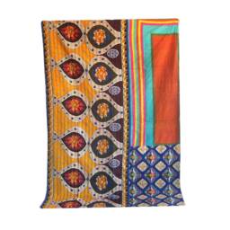 Handmade Cotton Kantha Quilt Twin Sari Blanket - thumbnail 3