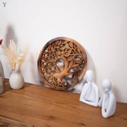 Handcarved Teak Tree Of Life Wall Art Rustic Wooden Decor - thumbnail 4