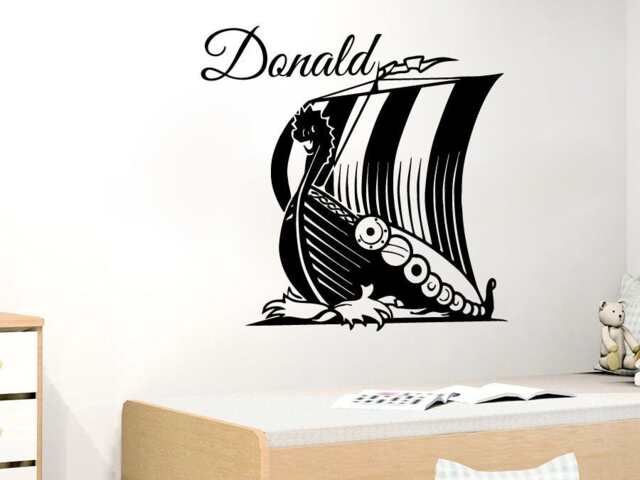 Viking Ship Wall Decal Name Personalized Custom Decals Vinyl Sticker Boat Longboat Art Home Decor Mural Baby Nursery Ms786 - image 1