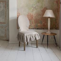 Linen Chair Slip Cover With Ruffle -French Brasserie Oval Chair Natural Linen Seat Cushion - Romantic- Protection - thumbnail 2