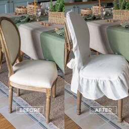 Linen Chair Slip Cover With Ruffle -French Brasserie Oval Chair Natural Linen Seat Cushion - Romantic- Protection - thumbnail 3