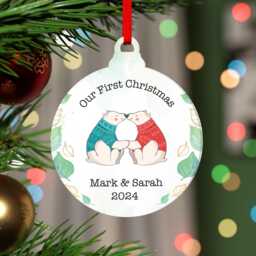 Our First Christmas Together Ornament, Personalised Girlfriend Boyfriend 1st Decoration, Polar Bear Couple, Any Names With Red Bag - thumbnail 1