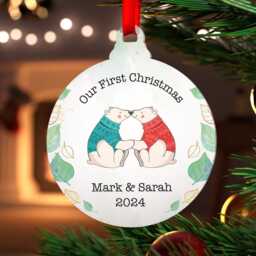 Our First Christmas Together Ornament, Personalised Girlfriend Boyfriend 1st Decoration, Polar Bear Couple, Any Names With Red Bag - thumbnail 3