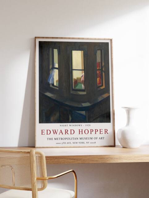 Edward Hopper Exhibition Poster, Night Windows, Wall Art Decor, Realism, Architecture, Scenery, Gift Idea, Minimalism - image 1