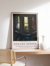 Edward Hopper Exhibition Poster, Night Windows, Wall Art Decor, Realism, Architecture, Scenery, Gift Idea, Minimalism - thumbnail 1