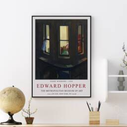 Edward Hopper Exhibition Poster, Night Windows, Wall Art Decor, Realism, Architecture, Scenery, Gift Idea, Minimalism - thumbnail 2