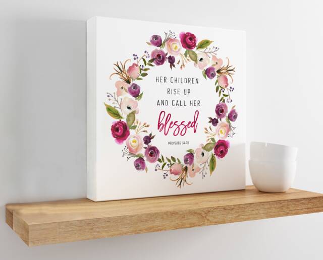 Her Children Rise Up & Call Blessed Canvas- Floral Watercolor Art - Christian Home Decor Mother's Day Gift Proverbs 3128 - image 1