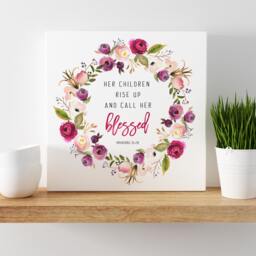Her Children Rise Up & Call Blessed Canvas- Floral Watercolor Art - Christian Home Decor Mother's Day Gift Proverbs 3128 - thumbnail 3