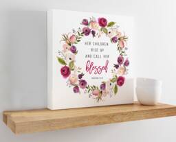 Her Children Rise Up & Call Blessed Canvas- Floral Watercolor Art - Christian Home Decor Mother's Day Gift Proverbs 3128 - thumbnail 1