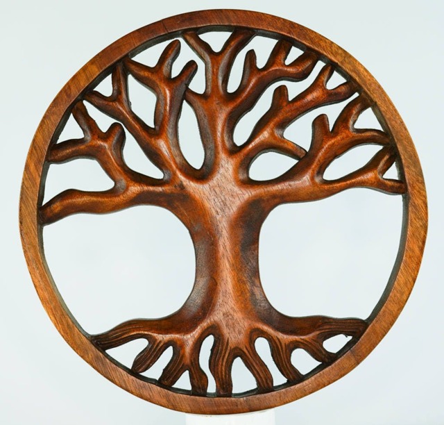 Hand Carved Teak Wood Tree Of Life Wall Art - Bohemian Home Decor - image 1