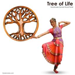 Hand Carved Teak Wood Tree Of Life Wall Art - Bohemian Home Decor - thumbnail 4